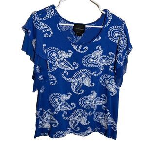 Live Los Angeles Blouse Women's Small Blue Embroidered Short Sleeve Boho Top